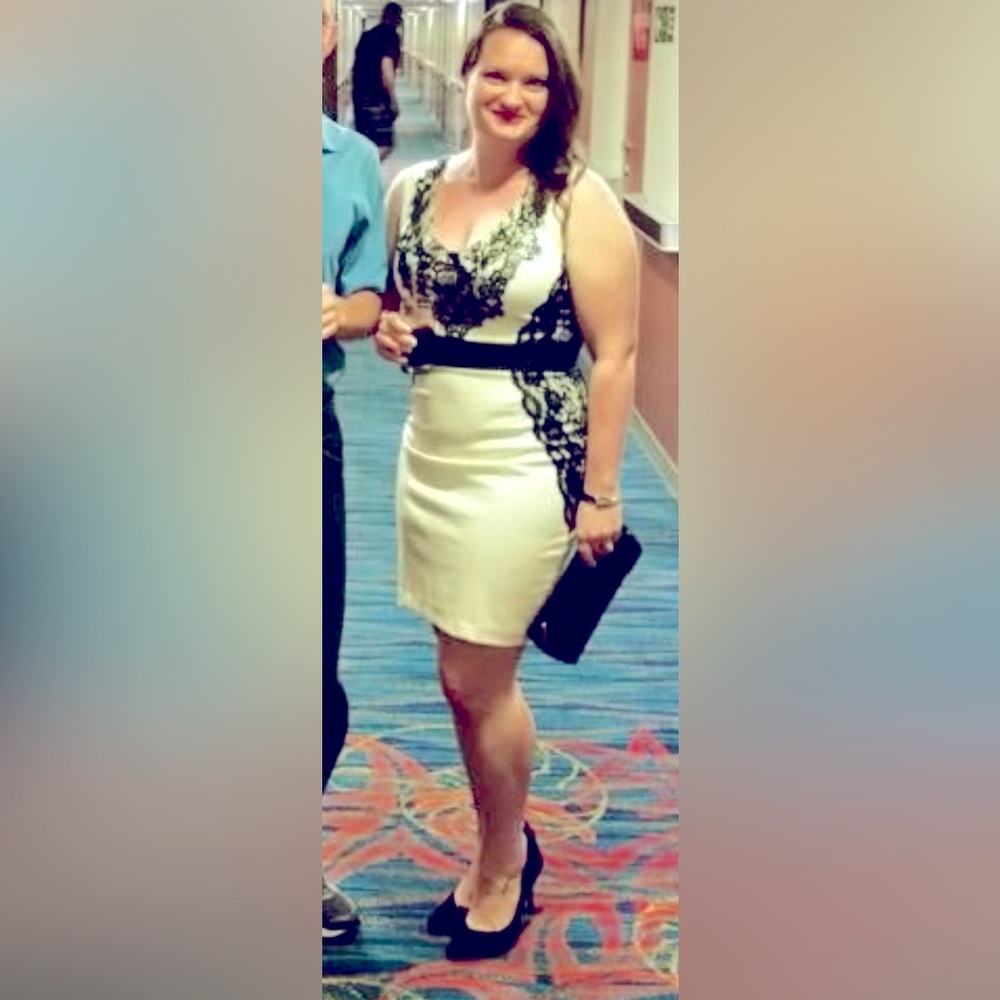 Elegant Black and White Lace Cocktail Dress